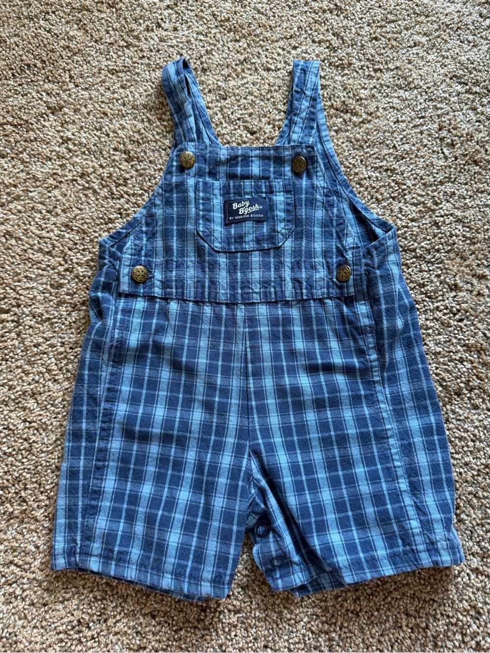 OSHKOSH BABY B’GOSH Vintage Navy & Denim Blue Plaid Vestbak Shortalls